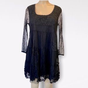 BLACK FLORAL LACE SHEER DRESS